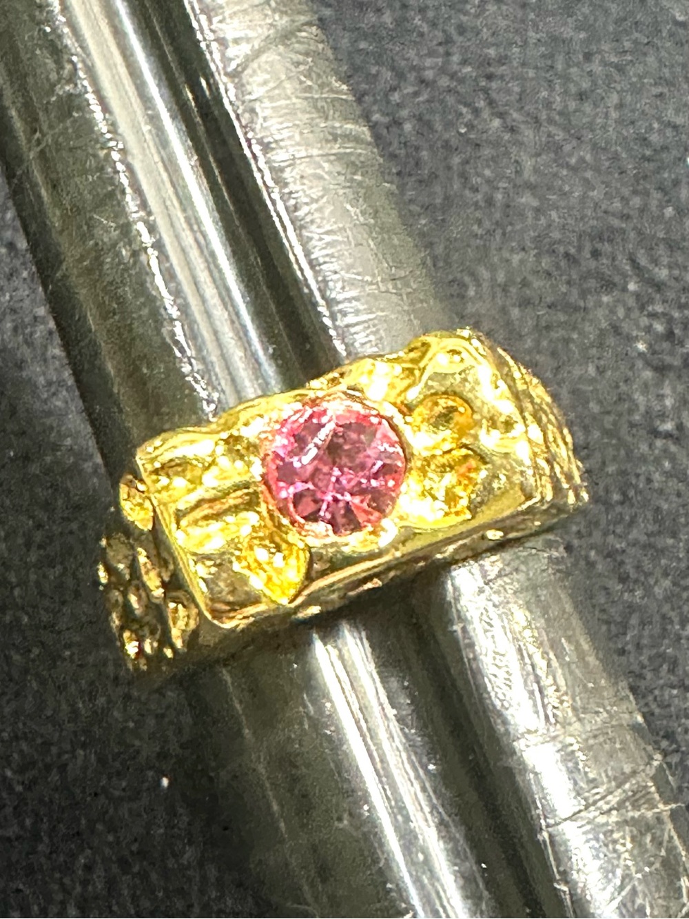 NOS/Vtg Square Nugget Pink Rhinestone Ring